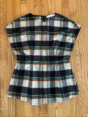 Wool Tela Plaid Short Sleeve Top in Black, Gray, Cream Green & Orange colors